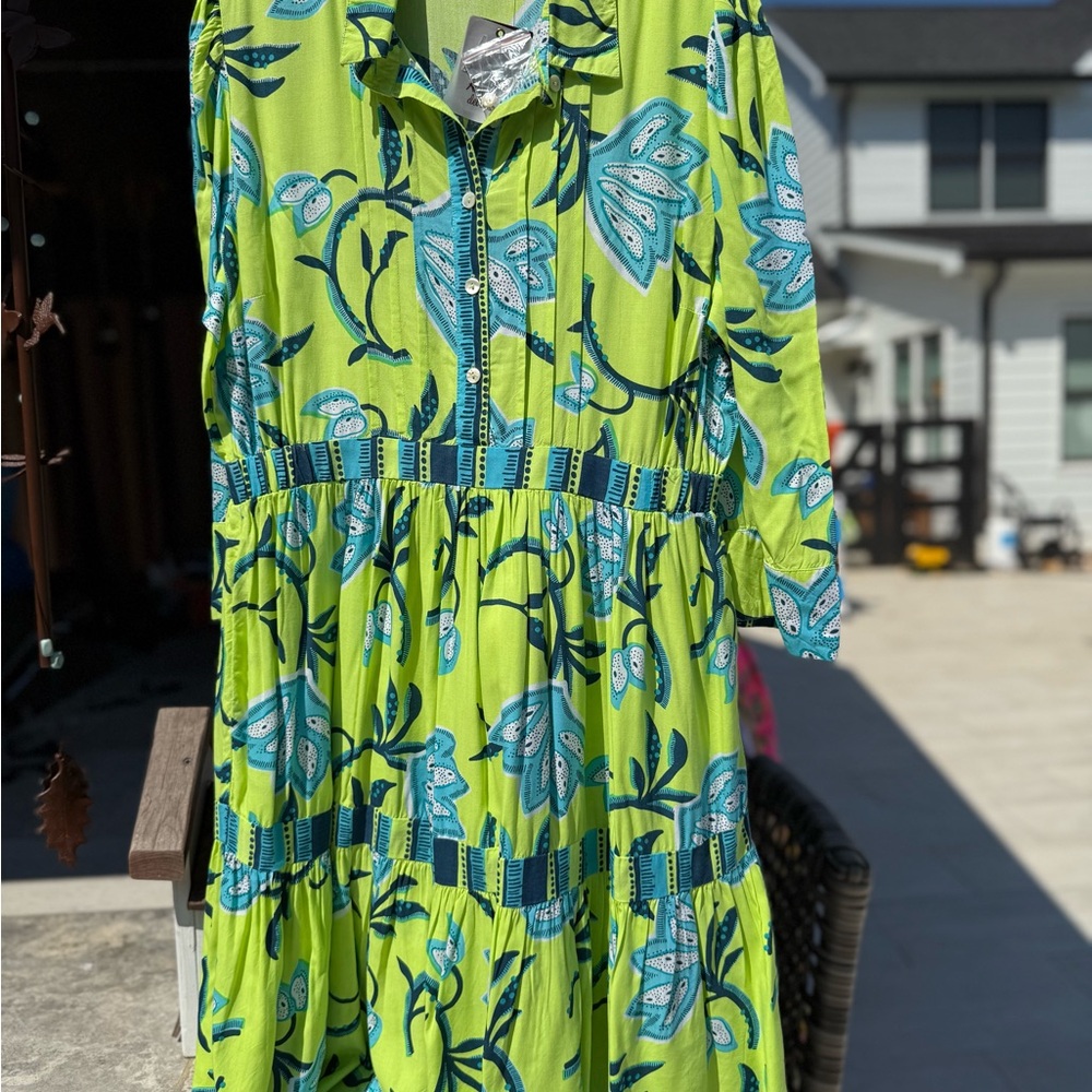 Avanti Green and Blue Tiered Sundress NWT